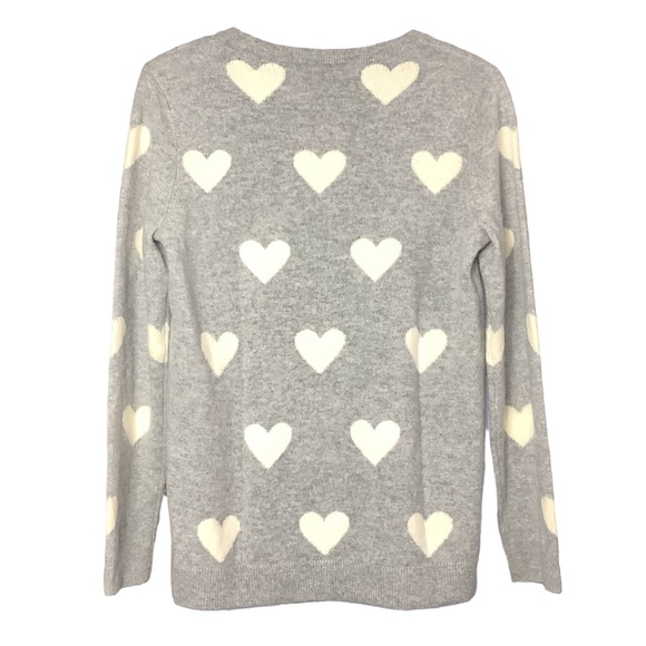 Petite Medium Talbots 100% Cashmere Sweater Heather Gray Cream Heart Pattern - Picture 2 of 10